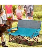 Gymax Oversized Camping Chair Folding Loveseat Camping Couch w/ Cup Holders & Padding