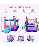 Costway Inflatable Bounce House 3-in-1 Princess Theme Inflatable Castle w/ 735W Blower