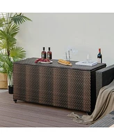 96 Gallon Patio Rattan Storage Deck Box Container Garden Liner Wheels