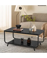 Costway Coffee Table 2-Tier Modern Marble Coffee Table W/ Storage Shelf