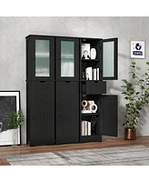 Bathroom Tall Cabinet Freestanding Linen Tower with Doors & Drawer