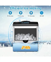 2-in-1 Stainless Steel Countertop Ice Maker Water Dispenser 48Lbs/24H w/ Scoop