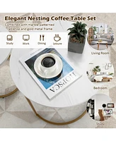 Costway Nesting Coffee Table Modern Set of 2 Marble Coffee Side Table Set Living Room