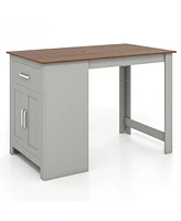 Costway Bar Table 35.5'' Counter Height Dining Table with Storage Cabinet & Drawer