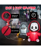 Costway 5ft Inflatable Halloween Ghost Holding Sickle & Tombstone Blow up Yard Decor