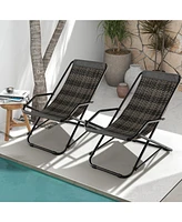Costway 1 Pc Patio Folding Rattan Sling Chair Rocking Lounge Chaise Armrest Garden Portable