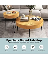 Costway Farmhouse Round Coffee Table Set of 2 End Table Natural Finish for Living Room