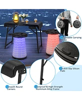 3-Piece Folding Table Stool Set with a Camping Table & 2 Retractable Led Stools