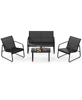 Costway 4 Pieces Patio Furniture Set Outdoor Tempered Glass Coffee Table Chair Loveseat