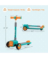 Costway Folding Adjustable Kids Toy Scooter W/Led Flashing Wheels Horn 4 Emoji Covers