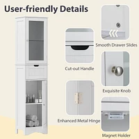 Bathroom Tall Cabinet Freestanding Linen Tower with Doors & Drawer