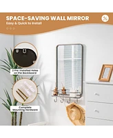 Costway Wall Bathroom Mirror w/ Shelf Hooks Sturdy Metal Frame for Bedroom Living Room