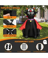 Costway 4.7 Ft Halloween Inflatable Vampire Black Cat with Red Cloak Blow-up Decoration