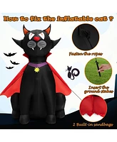 Costway 4.7 Ft Halloween Inflatable Vampire Black Cat with Red Cloak Blow-up Decoration