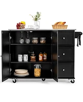 Costway Kitchen Island 2-Door Storage Cabinet Stainless Steel Top