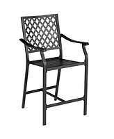 2PCS Patio Bar Stool Counter Height Cushioned Chair Armrest Garden Deck
