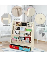 Kids Book Rack Toys Organizer with 4 Sling Bookshelf & 2 Boxes