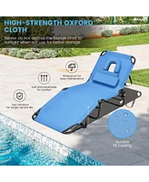 Beach Chaise Lounge Chair with Face Hole Pillows & 5-Position Adjustable Backrest