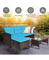 Costway 3PCS Patio Wicker Rattan Sofa Set Outdoor Sectional Conversation Set