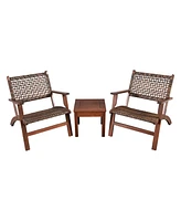 Gymax 3PCS Rattan Patio Chair & Table Set Outdoor Furniture Set w/ Wooden Frame