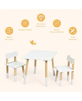 Kids Wooden Table & 2 Chairs Set Children Activity Table Set