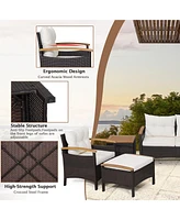 Gymax 7PCS Rattan Patio Conversation Furniture Set Cushioned Outdoor Wicker Sofa Set