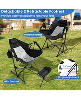 Gymax Hammock Camping Chair w/ Retractable Footrest & Carrying Bag for Picnic Navy