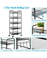 Costway Folding Shopping Cart Jumbo Basket Rolling Utility Trolley Adjustable Handle