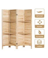 Costway 4 Panel Folding Room Divider Screen W/3 Display Shelves 5.6 Ft Tall