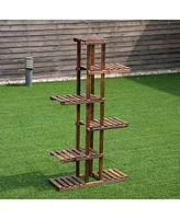 Costway 6 Tier 11 Pots Wooden Plant Flower Display Stand Wood Shelf