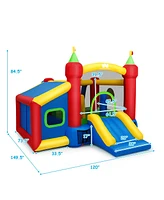 Costway Inflatable Bounce House, 7-in-1 Jump and Slide Bouncer w/ Basketball Rim, Football & Ocean Ball Playing Area, Dart Target(Without Blower)