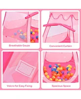 Costway Kid Outdoor Indoor Princess Play Tent Playhouse Ball Tent Toddler Toys w/ 100 Balls