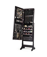 Costway Mirrored Jewelry Cabinet Organizer Storage Stand w/Led Lights