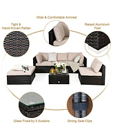 Costway 6PCS Outdoor Patio Rattan Furniture Set Cushioned Sectional Sofa