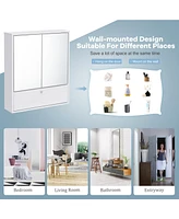 Costway Bathroom Cabinet Medicine Cabinet Double Mirror Door Wall Mount Storage Wood Shelf