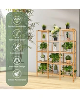 Costway Multifunctional Bamboo Shelf Flower Plant Stand Display Storage Rack Unit Closet