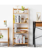 Costway Multifunctional 4 Shelf Bamboo Bookcase Ladder Plant Flower Stand Rack Storage