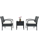 Costway 3PCS Patio Rattan Furniture Set Table & Chairs Set with Cushions