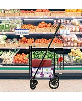 Costway Folding Shopping Cart Jumbo Basket Rolling Utility Trolley Adjustable Handle