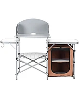 Costway Foldable Camping Table Outdoor Bbq Portable Grilling Stand