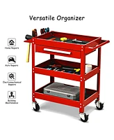 Costway Three Tray Rolling Tool Cart Mechanic Cabinet Storage ToolBox Organizer w/Drawer