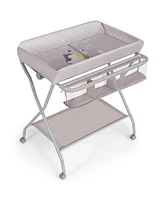 Costway Baby Changing Table Folding Diaper Changing Station w/ Safety Belt & Wheels