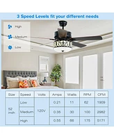 Costway 52'' Ceiling Fan W/Light Reversible Blade Adjustable Speed Remote Control