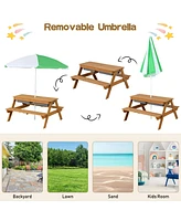 Costway 3-in-1 Kids Picnic Table Outdoor Water Sand Table w/ Umbrella Play Boxes