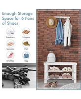 Costway Bamboo Shoe Rack Bench 3-Tier Storage Shelf Holder Home Entryway Hallway