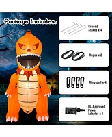 Costway 8FT Halloween Inflatable Pumpkin Head Dinosaur Blow Up with Led Lights
