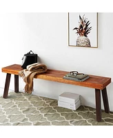 Costway Patio Acacia Wood Dining Bench Seat with Rustic Steel Legs for Outdoor Indoor