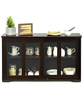 Storage Cabinet Sideboard Buffet Cupboard Glass Sliding Door