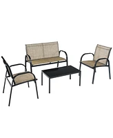 Costway 4 Pcs Patio Furniture Set Sofa Coffee Table Steel Frame Garden