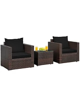 Costway 3PCS Patio Rattan Furniture Set Conversation Sofa Cushioned